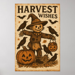 Poster Desejos de colheita de Halloween vintage