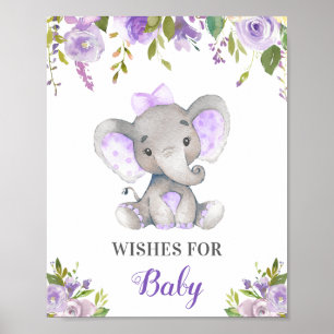 Poster Desejos para Chá de Elefante Lilac Roxo para Baby
