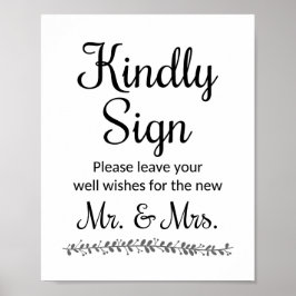 Poster Desejos Para Novo Livro de Visitas de Casamento Sr