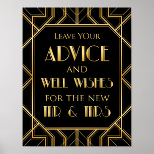 Poster Desejos para o art deco do Sr. & da Sra. Casamento