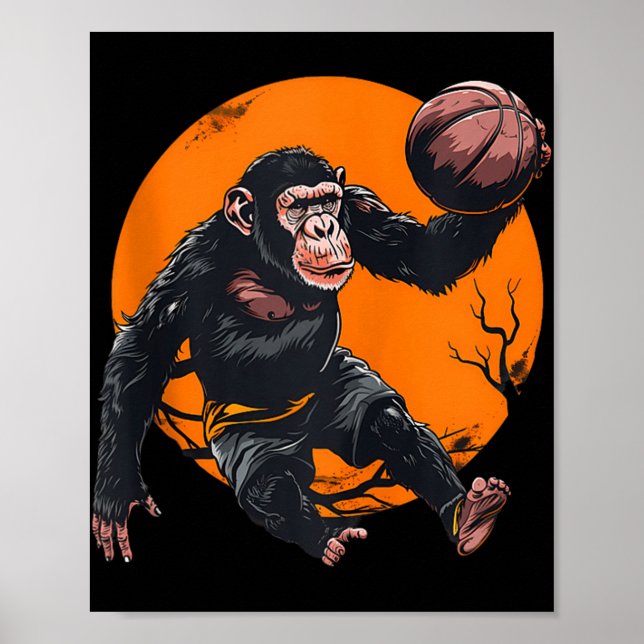 Poster Desenhar de macaco de basquete de basquete de basq (Frente)