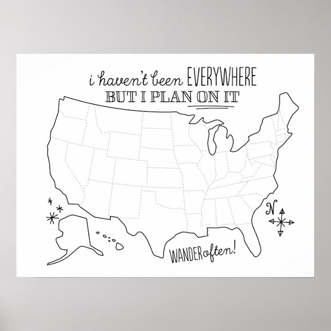 Poster Desenhar no mapa de Viagens americano - Preencha (Frente)