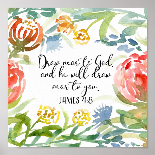 Poster Desenhar perto de Deus | James 4:8 (Frente)