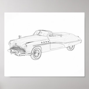 Poster Desenho 1949 preto e branco de Buick Roadmaster