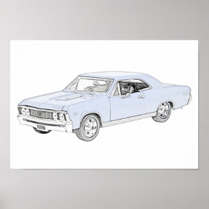 Poster Desenho 1967 do estilo do lápis de Chevy Chevelle
