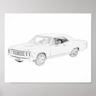 Pôster Desenho 1967 preto e branco de Chevy Chevelle