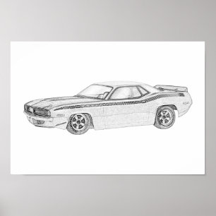 Poster Desenho 1970 preto e branco do Barracuda de