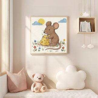 Poster Desenho a lápis de rato fofo comendo queijo feito