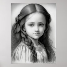 Desenho a Lápis Preto e Branco de Menina Generativ