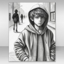 Desenho a Lápis Preto e Branco de Menino Triste Ar