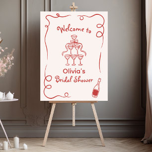 Poster Desenho à Mão Caprichoso Chuveiro de Noiva Vermelh