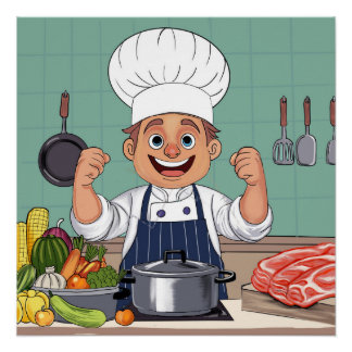 Pôster Desenho à mão de chef cartoon procreate