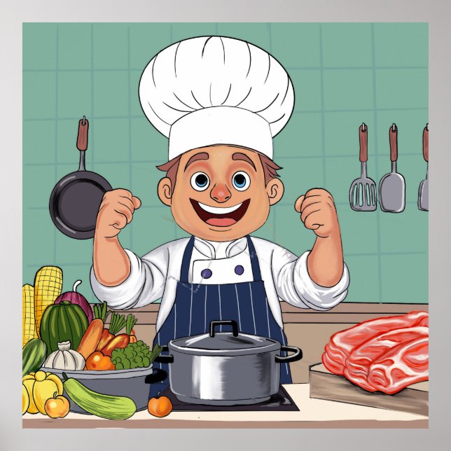 Poster Desenho à mão de chef cartoon procreate (Frente)