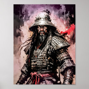 Poster Desenho a tinta de guerreiro samurai Ronin