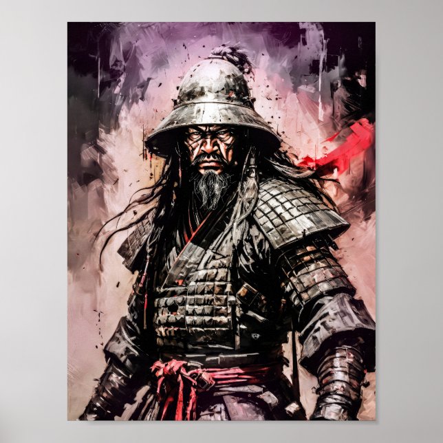 Poster Desenho a tinta de guerreiro samurai Ronin (Frente)