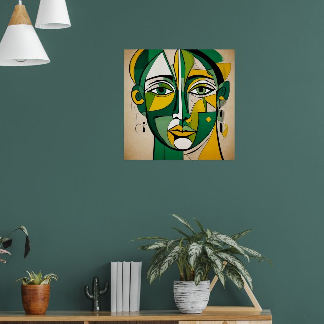 Poster Desenho abstrato amarelo e verde da face (Sala de Estar 1)