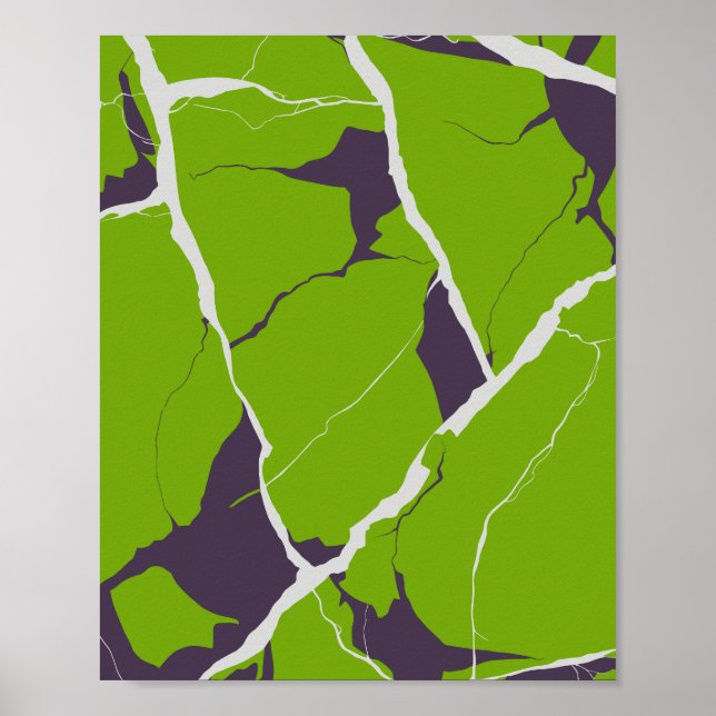 Poster Desenho Abstrato de uma Superfície Verde Rachada (Frente)