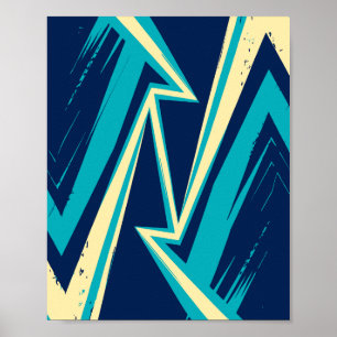 Poster Desenho Abstrato em Ziguezague Azul e Amarelo