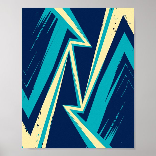Poster Desenho Abstrato em Ziguezague Azul e Amarelo (Frente)