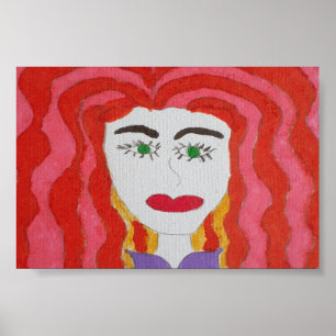 Poster Desenho Abstrato: Face de uma Menina de Cabelo Ver