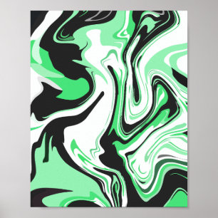 Poster Desenho Abstrato Verde, Preto e Branco Giratório