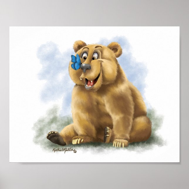 Poster Desenho animado de borboleta e urso (Frente)