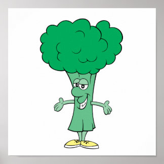 Pôster desenho animado de brócolis bobo feliz