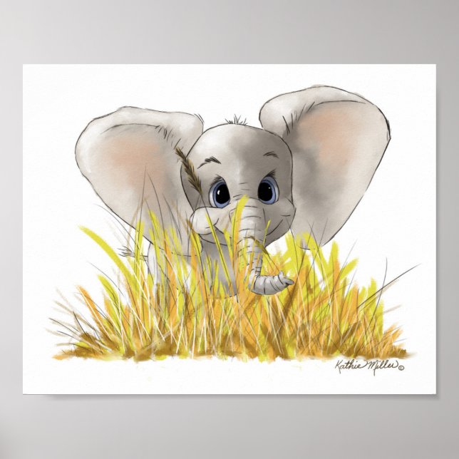 Poster Desenho Animado de Elefante Bebê Fofo (Frente)