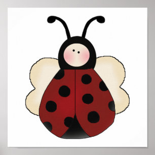 Pôster desenho animado de ladybug redondo bobo