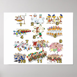 Pôster desenho animado de natal dos doze dias