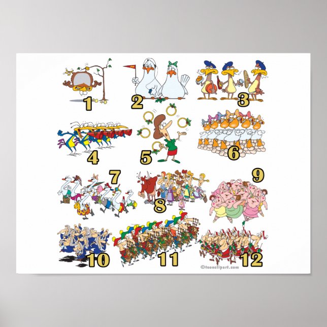 Pôster desenho animado de natal dos doze dias (Frente)