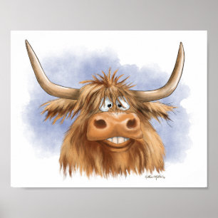 Poster Desenho animado engraçado de vaca das Terras Altas