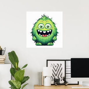 Poster Desenho Animado Monstro Verde Fofo Sorridente