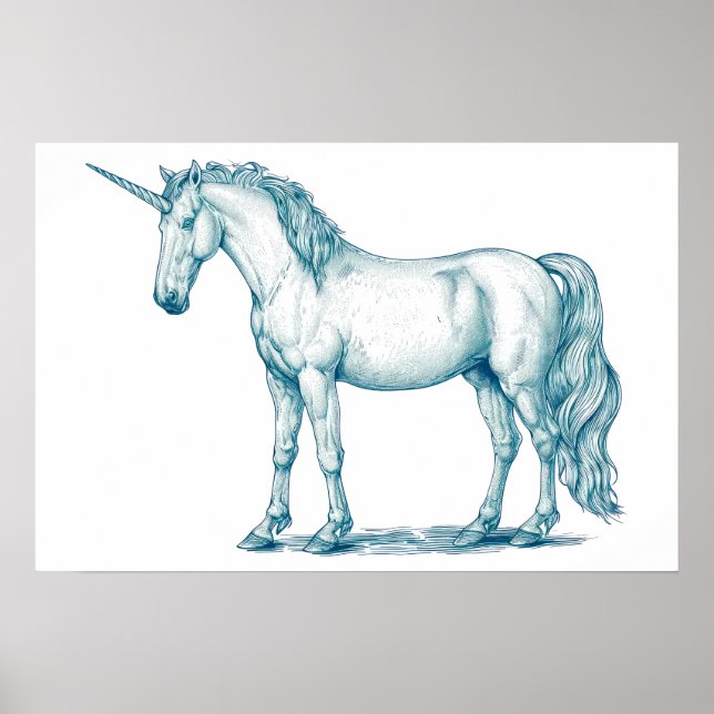 Poster Desenho antigo de um Unicórnio (Frente)