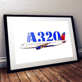 Poster Desenho aquarela do avião Airbus A320