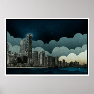 Poster Desenho arquitectónico da skyline de Chicago