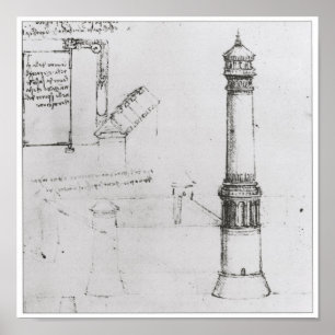Pôster Desenho arquitectónico, torre, Leonardo da Vinci