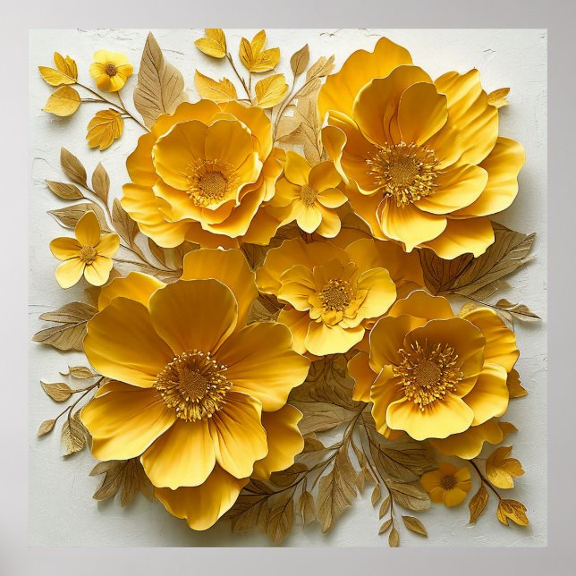 Poster Desenho Artístico Botânico em Papel Amarelo (Frente)