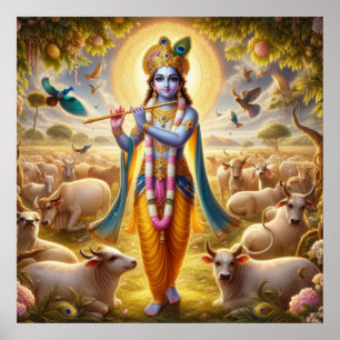 Poster Desenho Artístico de Gopala Krishna Pastoral Azul