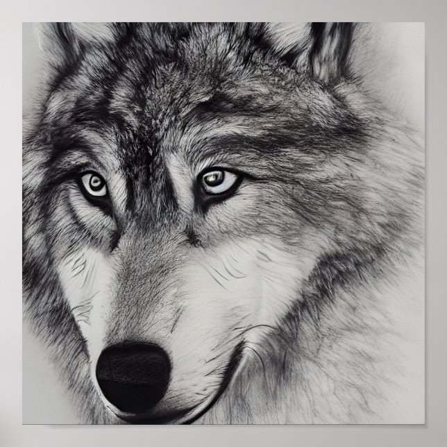 Poster Desenho branco preto de um lobo (Frente)