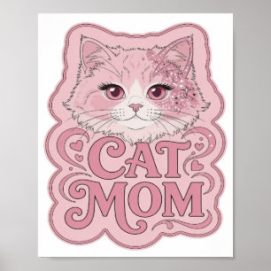 Poster Desenho CAT MOM Rosa Ousado