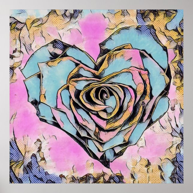 Poster Desenho colorido, branco, de coração (Frente)