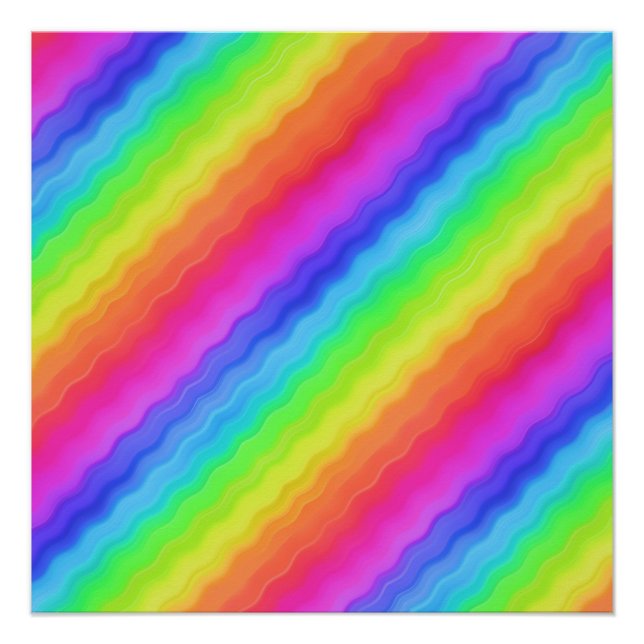 Pôster Desenho Colorido de Arco-íris Diagonal Ondulado (Frente)