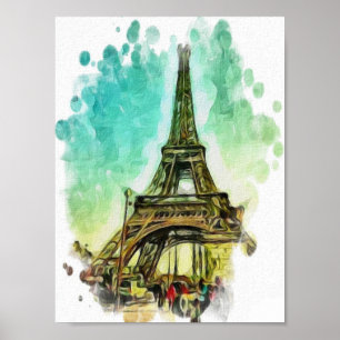 Poster Desenho da aguarela, a torre Eiffel Paris