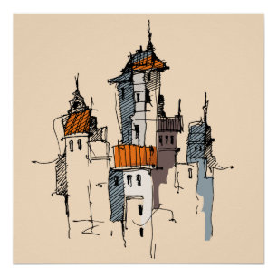 Pôster Desenho da Aldeia Italiana