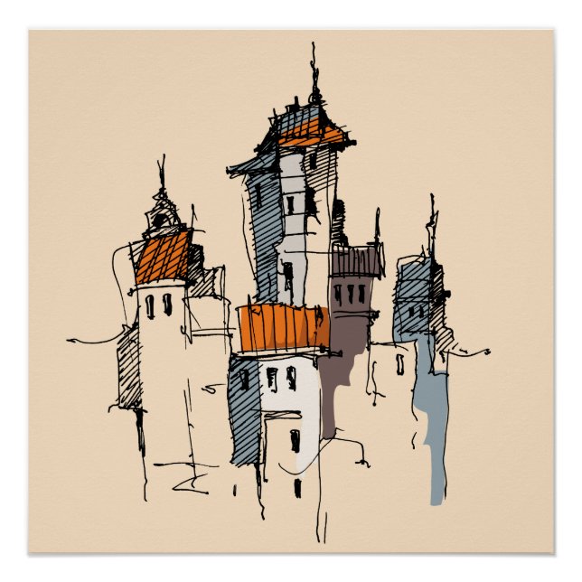 Pôster Desenho da Aldeia Italiana (Frente)