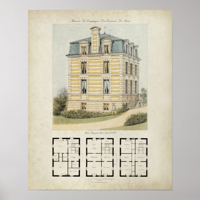 Poster Desenho da arquitetura de Paris França Vintage nº  (Frente)