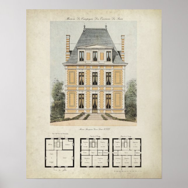 Poster Desenho da arquitetura vintage Paris França nº 3 (Frente)