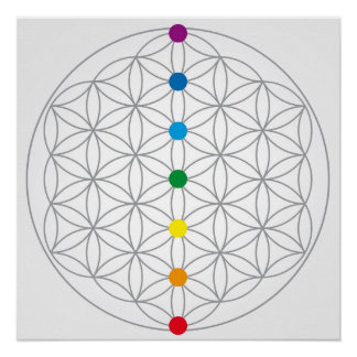 Pôster Desenho da Flor da Vida e 7 Cores do Arco-íris dos