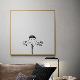 Poster Desenho da linha da flor minimalista em preto-e-br